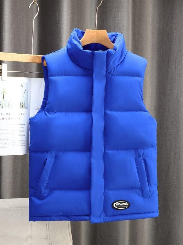 Ανδρικό γιλέκο κορεατικού στυλ με παχυνμένο βαμβακερό επένδυση για φθινοπωρινό-χειμερινό, χωρίς μανίκια, ελεύθερη γραμμή, εξωτερικό ύφασμα πολυεστέρα και επένδυση πολυεστέρα, εκτύπωση λογότυπου