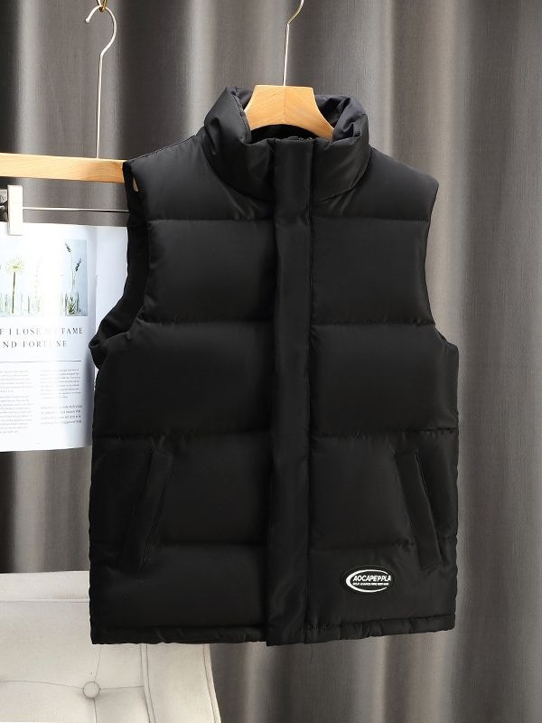 Ανδρικό γιλέκο κορεατικού στυλ με παχυνμένο βαμβακερό επένδυση για φθινοπωρινό-χειμερινό, χωρίς μανίκια, ελεύθερη γραμμή, εξωτερικό ύφασμα πολυεστέρα και επένδυση πολυεστέρα, εκτύπωση λογότυπου