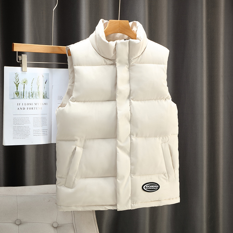 Ανδρικό γιλέκο κορεατικού στυλ με παχυνμένο βαμβακερό επένδυση για φθινοπωρινό-χειμερινό, χωρίς μανίκια, ελεύθερη γραμμή, εξωτερικό ύφασμα πολυεστέρα και επένδυση πολυεστέρα, εκτύπωση λογότυπου