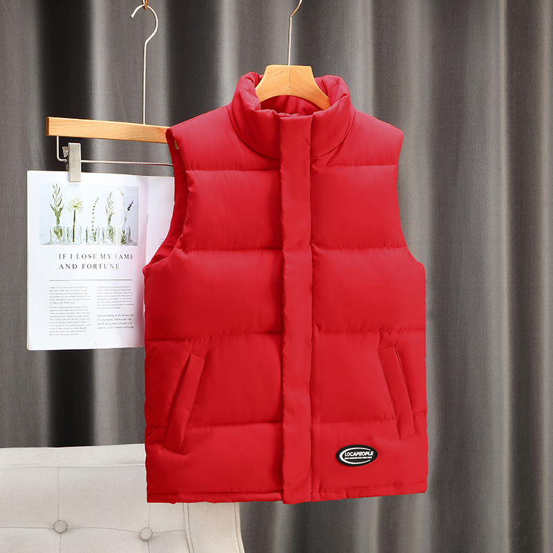 Ανδρικό γιλέκο κορεατικού στυλ με παχυνμένο βαμβακερό επένδυση για φθινοπωρινό-χειμερινό, χωρίς μανίκια, ελεύθερη γραμμή, εξωτερικό ύφασμα πολυεστέρα και επένδυση πολυεστέρα, εκτύπωση λογότυπου