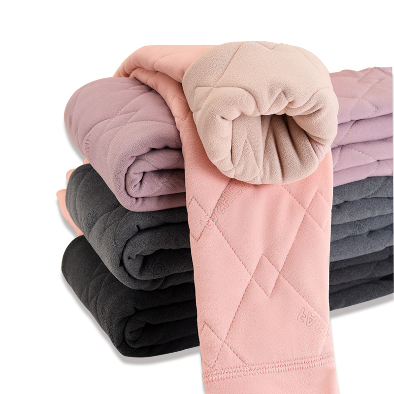 Pantaloni termici pentru copii, căptuți cu fleece, talie înaltă, 95% poliester + 5% spandex, toamnă-iarnă