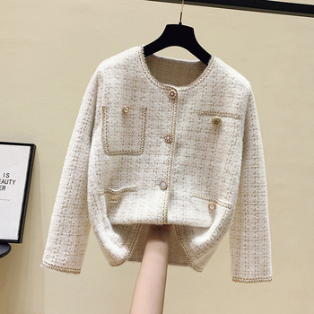 Kockás mintázatú kardigán, városi stílus, normál hosszúságú, kerek nyakú, viszkóz rostból