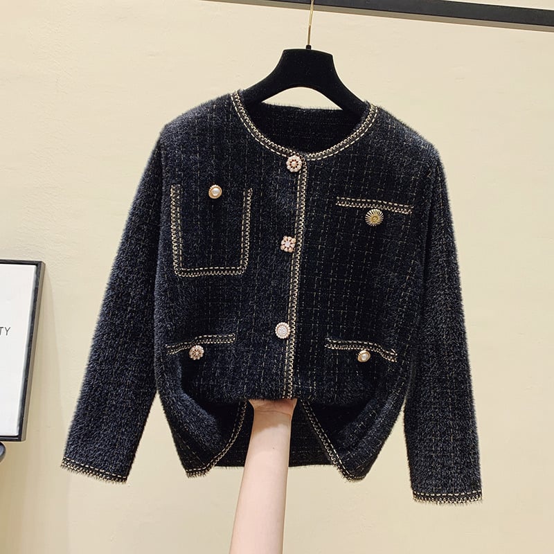 Kockás mintázatú kardigán, városi stílus, normál hosszúságú, kerek nyakú, viszkóz rostból