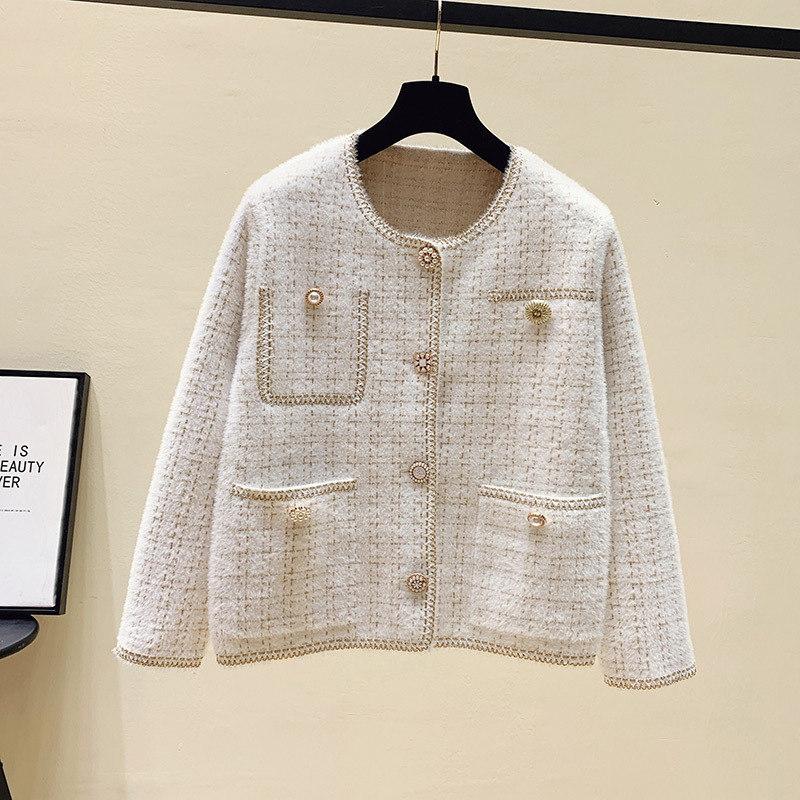 Kockás mintázatú kardigán, városi stílus, normál hosszúságú, kerek nyakú, viszkóz rostból