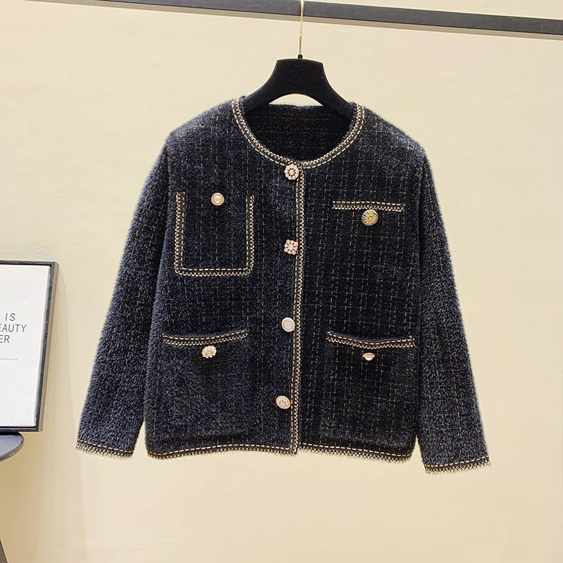 Kockás mintázatú kardigán, városi stílus, normál hosszúságú, kerek nyakú, viszkóz rostból