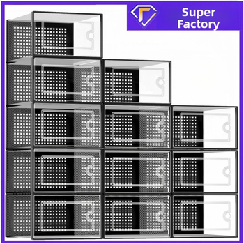 Διπλού πλαισίου διαφανές κουτί αποθήκευσης παπουτσιών από PP – πτυσσόμενο, μπορεί να στοιβάζεται, με καπάκι που κουμπώνει