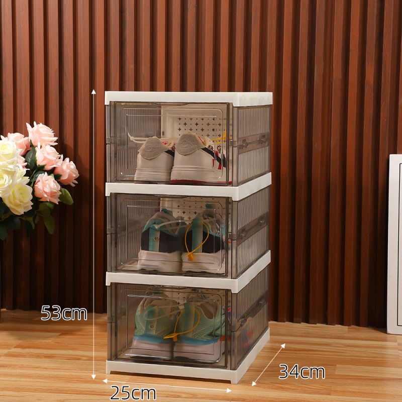 Διπλού πλαισίου διαφανές κουτί αποθήκευσης παπουτσιών από PP – πτυσσόμενο, μπορεί να στοιβάζεται, με καπάκι που κουμπώνει