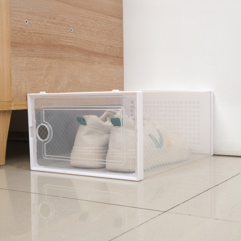 Διπλού πλαισίου διαφανές κουτί αποθήκευσης παπουτσιών από PP – πτυσσόμενο, μπορεί να στοιβάζεται, με καπάκι που κουμπώνει
