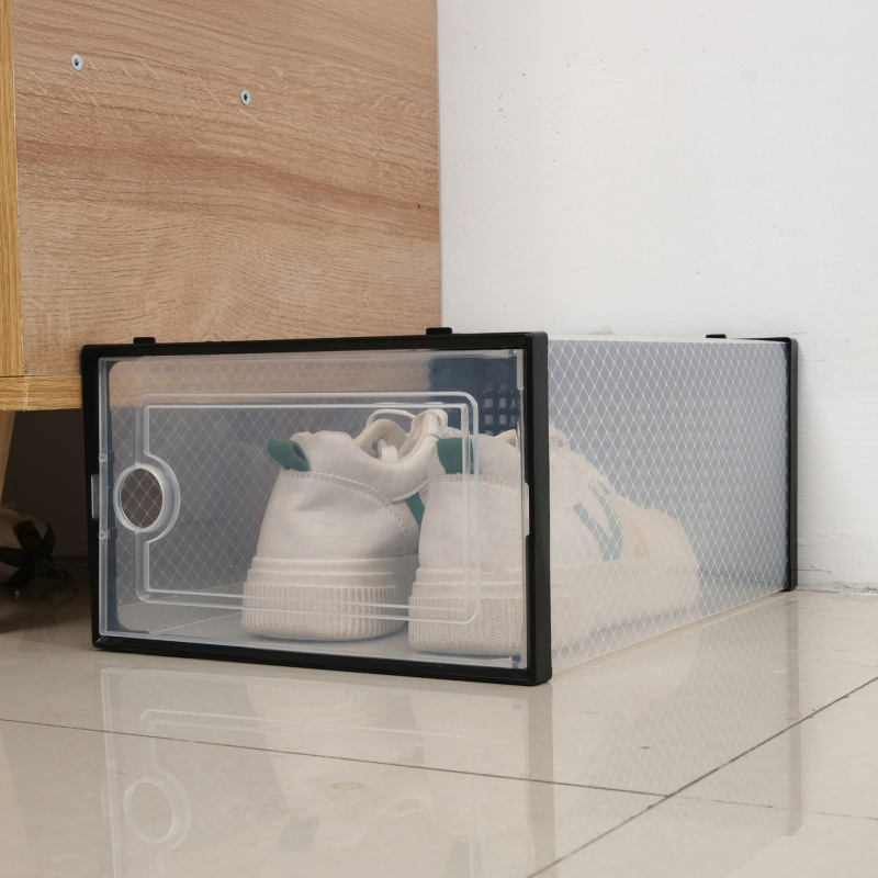 Διπλού πλαισίου διαφανές κουτί αποθήκευσης παπουτσιών από PP – πτυσσόμενο, μπορεί να στοιβάζεται, με καπάκι που κουμπώνει