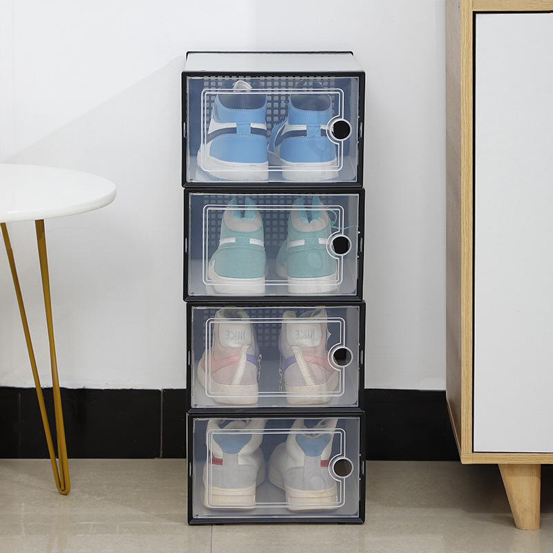 Διπλού πλαισίου διαφανές κουτί αποθήκευσης παπουτσιών από PP – πτυσσόμενο, μπορεί να στοιβάζεται, με καπάκι που κουμπώνει