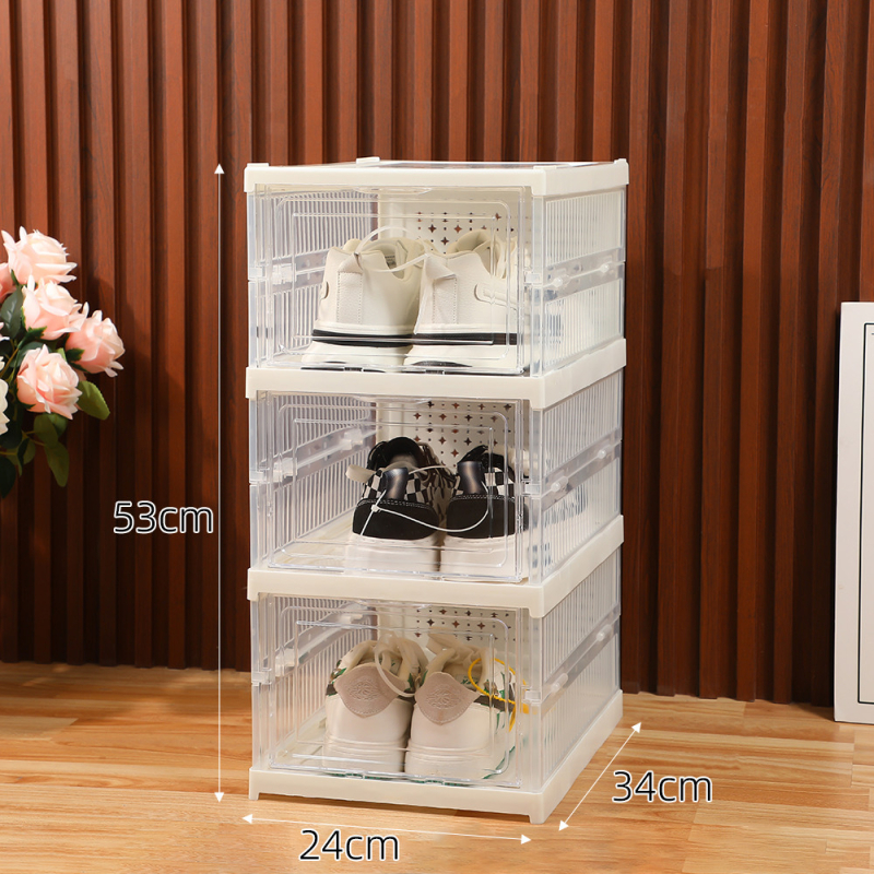 Διπλού πλαισίου διαφανές κουτί αποθήκευσης παπουτσιών από PP – πτυσσόμενο, μπορεί να στοιβάζεται, με καπάκι που κουμπώνει