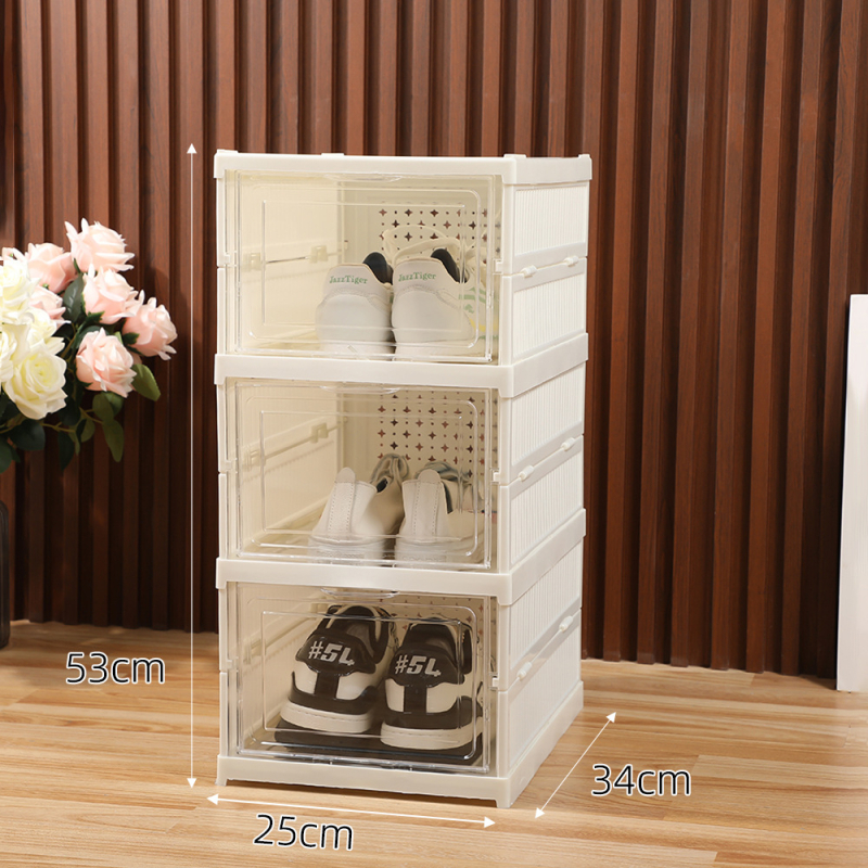 Διπλού πλαισίου διαφανές κουτί αποθήκευσης παπουτσιών από PP – πτυσσόμενο, μπορεί να στοιβάζεται, με καπάκι που κουμπώνει