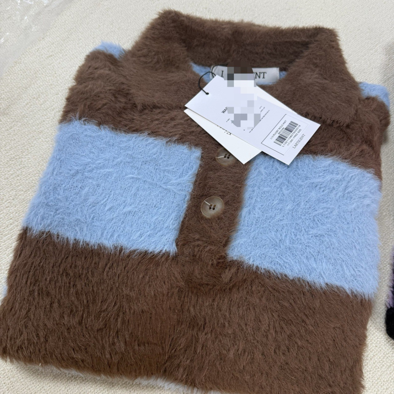 Korejskog stila prugasti pleteni džemper s polo ovratnikom i umjetnim mink krznom, širokog kroja, poliester 70-80%