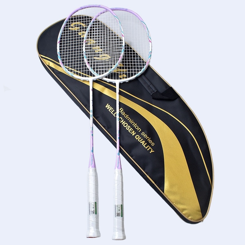 Комплект ракети за бадминтон - карбонова рамка, тегло 75–79 g, дръжка G5, 2 броя