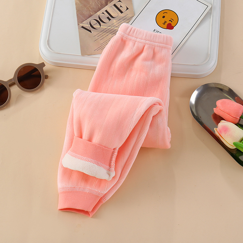 Dječje hlače s flis podstavom, tople, unisex, niski struk, otvor na preponi, jesen–zima, poliester tkanina 'gold velvet'