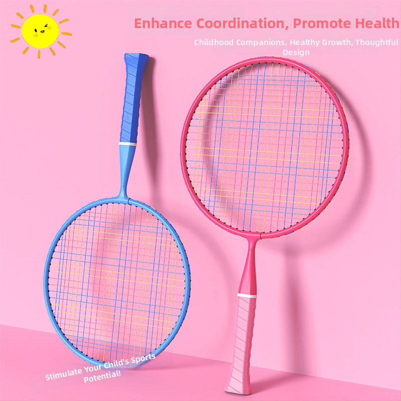 Детски комплект за бадминтон – двойни ракети, 95–100 g, рамка от железна сплав, Nylon струни, ръкохватка G1, умерена твърдост на щифта