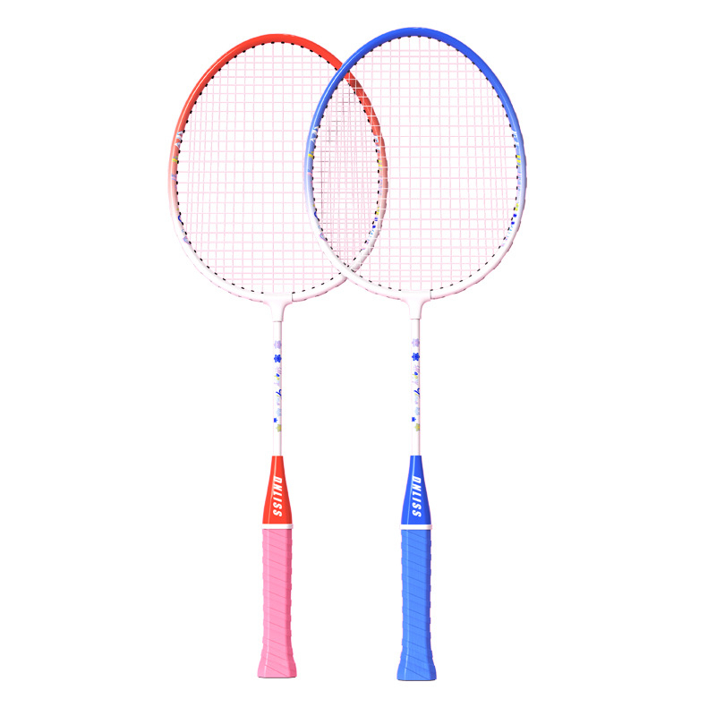 Детски комплект за бадминтон – двойни ракети, 95–100 g, рамка от железна сплав, Nylon струни, ръкохватка G1, умерена твърдост на щифта