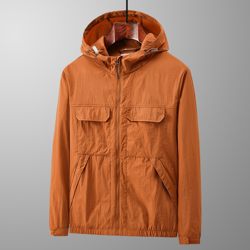 Kapuljačasta windbreaker jakna za zaštitu od sunca, najlonska mješavina, prozračna, SPF 50+, ziper