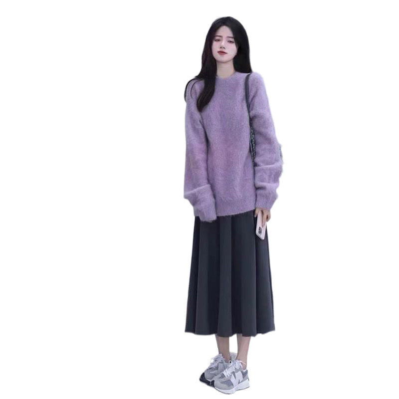 Ženski džemper od Mink fleece, debeo, okrugli izrez, dugi rukavi, udoban kroj, gradski stil, Zima 2024