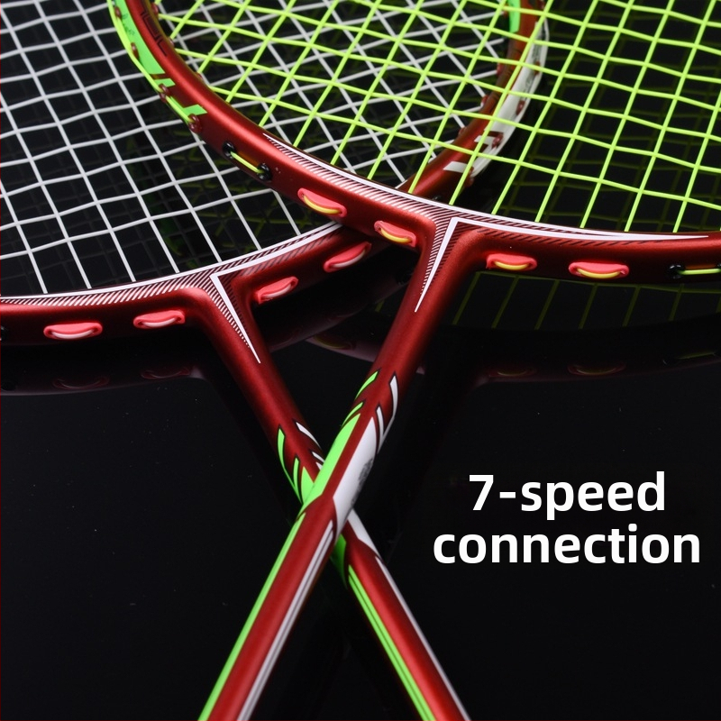 Ракетка за бадминтон Guangyu: карбонова рамка, тегло 75–79 g, дебелина на дръжката G5, тип ракета: прав удар, твърдост на пръчката: умерена