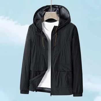 Muška ljetna jakna s kapuljačom, tanka i prozračna, Ice Silk brzo suši, UV zaštita, materijal: najlon-mješavina, zatvarač