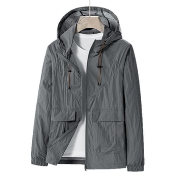 Muška ljetna jakna s kapuljačom, tanka i prozračna, Ice Silk brzo suši, UV zaštita, materijal: najlon-mješavina, zatvarač