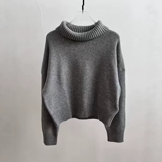 Ženski džemper s visokim ovratnikom, debeli pleteni, labav kroj, dugi rukavi, Mink Wool/Nylon smjesa