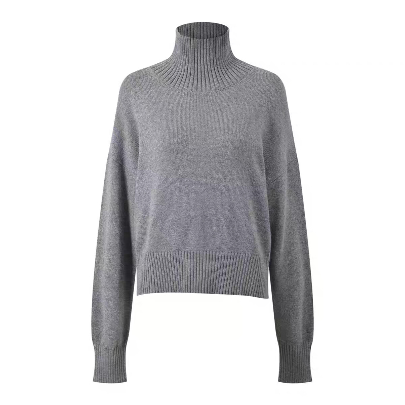 Ženski džemper s visokim ovratnikom, debeli pleteni, labav kroj, dugi rukavi, Mink Wool/Nylon smjesa