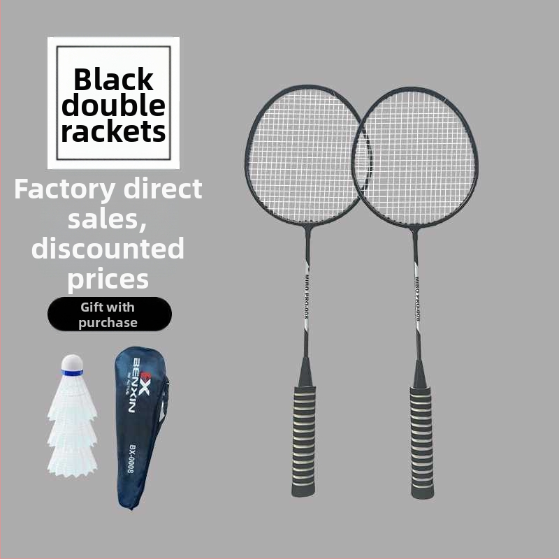 Ракета за бадминтон с рамка от желязна сплав, тегло 75–79 г, дръжка с антихлъзгаща пяна, с права глава, възможност за печат на лого