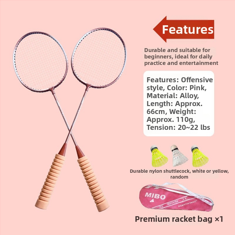 Ракета за бадминтон с рамка от желязна сплав, тегло 75–79 г, дръжка с антихлъзгаща пяна, с права глава, възможност за печат на лого