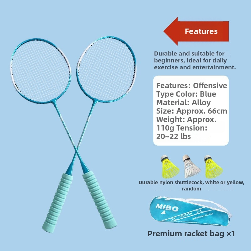 Ракета за бадминтон с рамка от желязна сплав, тегло 75–79 г, дръжка с антихлъзгаща пяна, с права глава, възможност за печат на лого