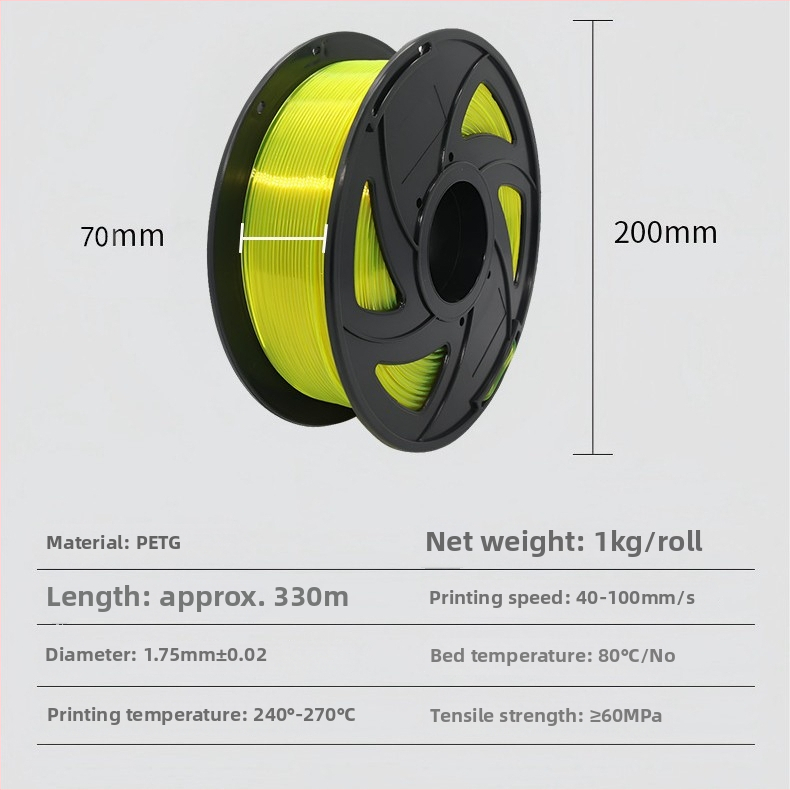 Filament pre 3D tlač PETG, PETG003, kruhový priečny rez, približne 330 m dĺžky, hustota 1.29–1.40 g/cm³