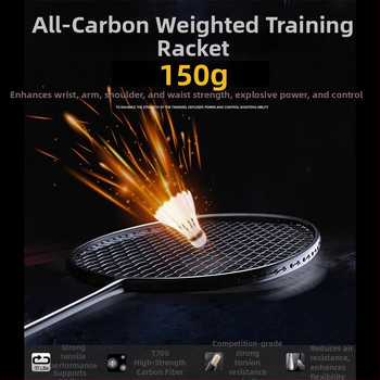 Ракетка за бадминтон с карбонова рамка, тегло 95–100 g, дръжка G3, твърд прът, подходяща за любители до напреднали