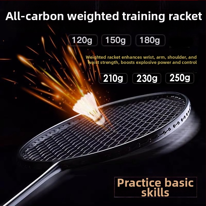 Ракетка за бадминтон с карбонова рамка, тегло 95–100 g, дръжка G3, твърд прът, подходяща за любители до напреднали