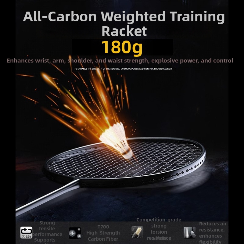 Ракетка за бадминтон с карбонова рамка, тегло 95–100 g, дръжка G3, твърд прът, подходяща за любители до напреднали