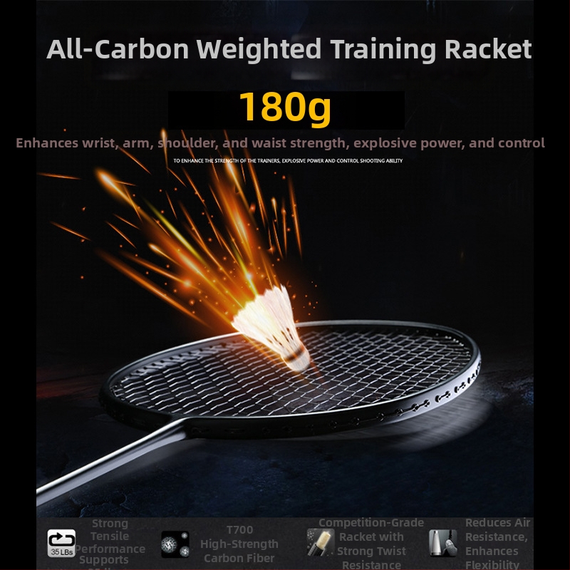 Ракетка за бадминтон с карбонова рамка, тегло 95–100 g, дръжка G3, твърд прът, подходяща за любители до напреднали