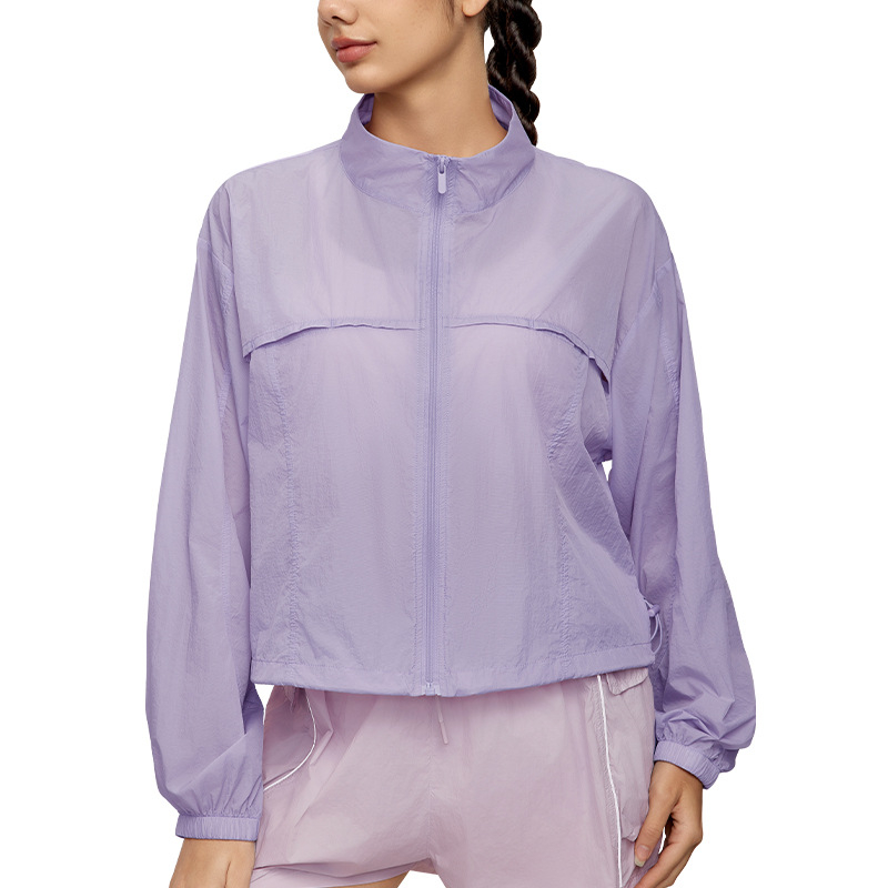 Ženska jakna sa stojećim ovratnikom, s vezanjem, lagana tkanina, UV zaštita UPF50+