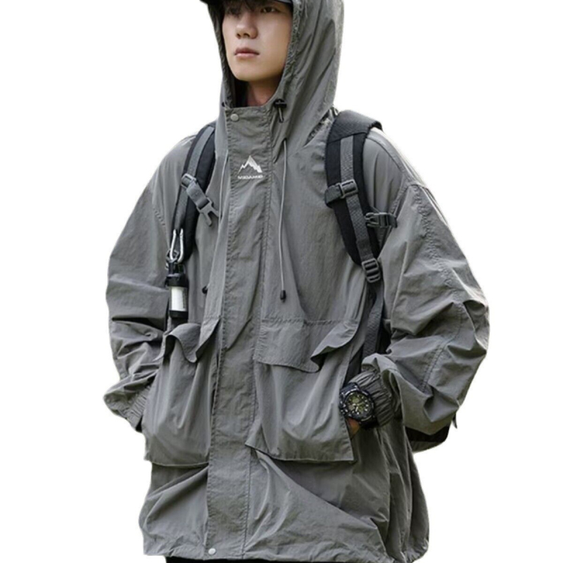 Jakna s kapuljom, zaštita od sunca, lagana, high street stil, 95% poliester, zip zatvarač, trodimenzionalni patch džepovi