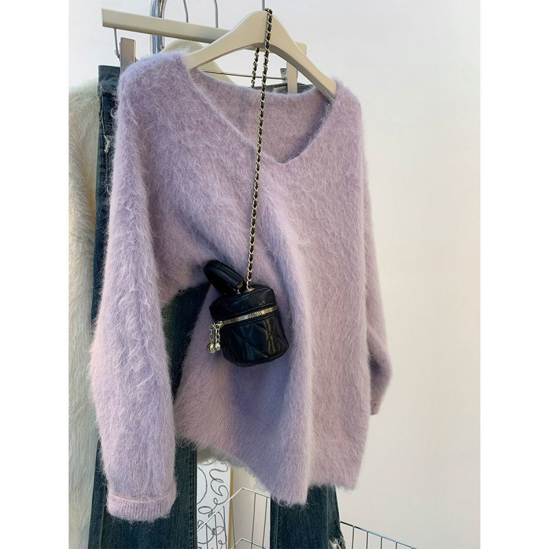 Pulover od acrila s Mink velurom, debeo, slobodan kroj, halter ovratnik, dugi rukavi s lepršavim završetkom