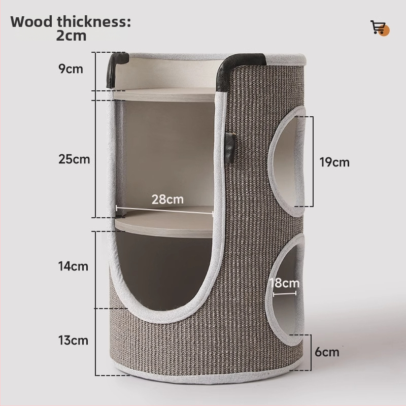 Hoopet котешка катерачна рамка — компактно гнездо за малки котки, двуетажна конструкция, от сизал