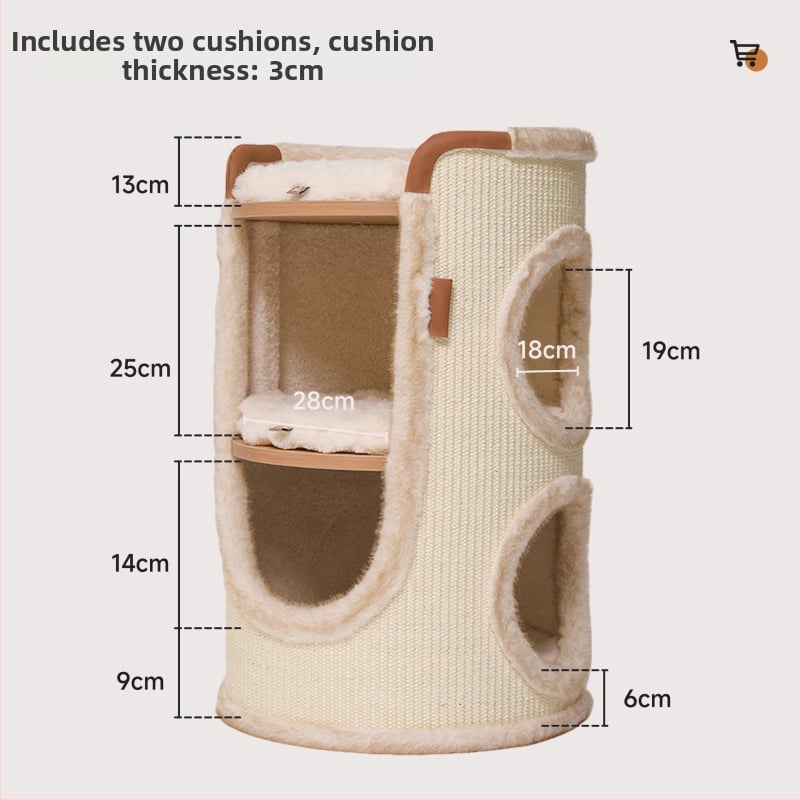 Hoopet котешка катерачна рамка — компактно гнездо за малки котки, двуетажна конструкция, от сизал