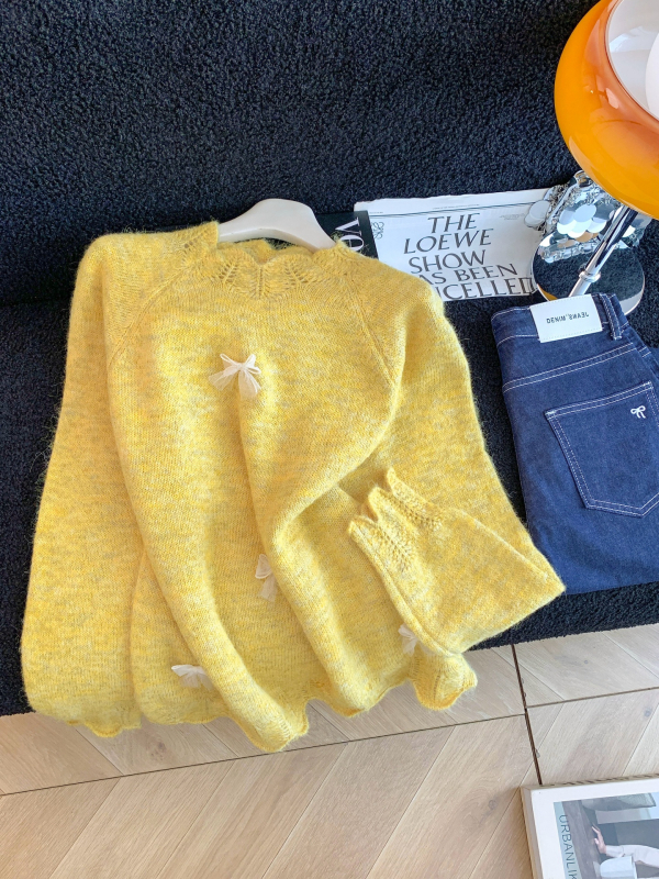 Ženski pleteni džemper od ovčje vune s polo ovratnikom, dugim rukavima, jednim dugmetom, standardna duljina
