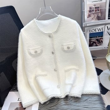 Ženski kardigan od Ice Silka i Spandexa, okrugli izrez, jedno dugme, princeze rukave, srednja debljina, izlazi jeseni 2025