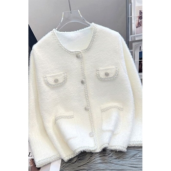 Ženski kardigan od Ice Silka i Spandexa, okrugli izrez, jedno dugme, princeze rukave, srednja debljina, izlazi jeseni 2025