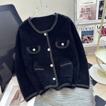 Ženski kardigan od Ice Silka i Spandexa, okrugli izrez, jedno dugme, princeze rukave, srednja debljina, izlazi jeseni 2025