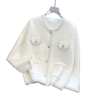 Ženski kardigan od Ice Silka i Spandexa, okrugli izrez, jedno dugme, princeze rukave, srednja debljina, izlazi jeseni 2025