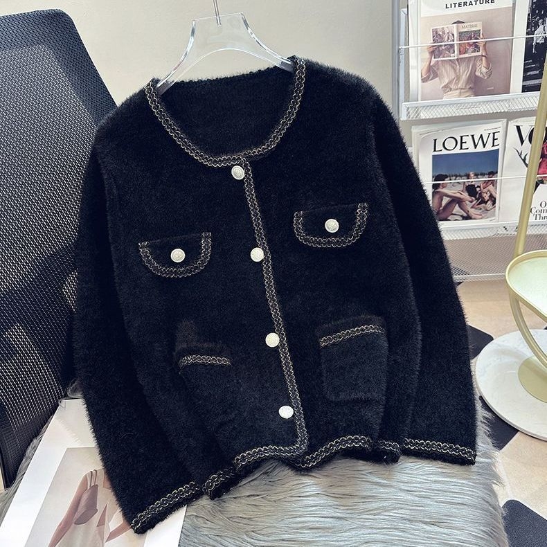 Ženski kardigan od Ice Silka i Spandexa, okrugli izrez, jedno dugme, princeze rukave, srednja debljina, izlazi jeseni 2025