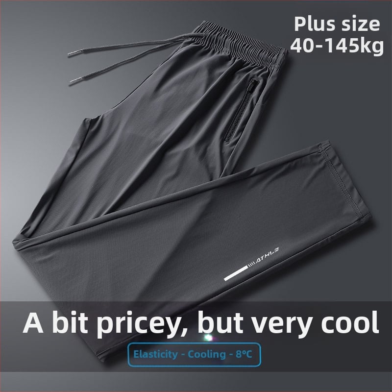 Ανδρικά παντελόνια Ice Silk, διαπνέοντα και γρήγορα στεγνωόμενα, με τσέπη φερμουάρ, μέση μεσαία, ίσια γραμμή