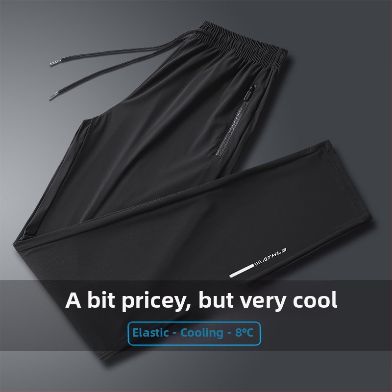 Pánske nohavice Ice Silk, priedušné, rýchloschnúce, s kapsou na zips, stredný pás, rovný strih