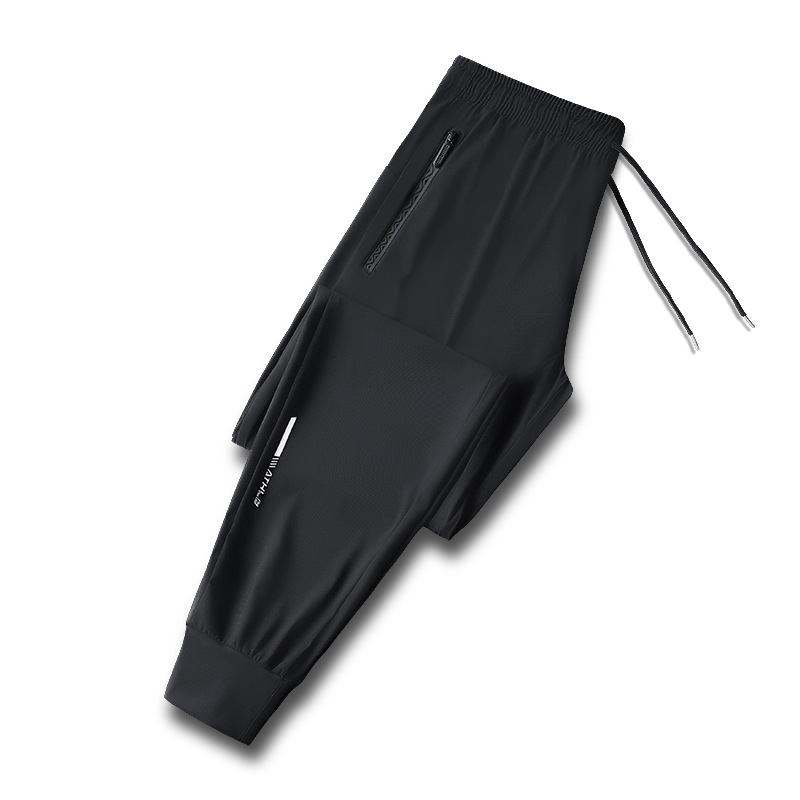 Ανδρικά παντελόνια Ice Silk, διαπνέοντα και γρήγορα στεγνωόμενα, με τσέπη φερμουάρ, μέση μεσαία, ίσια γραμμή